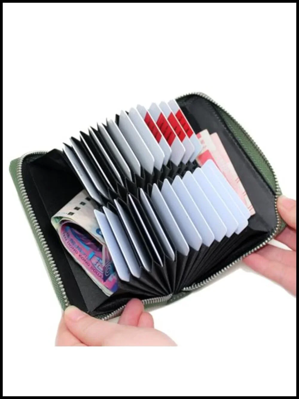 RFID Blocking 24 Slot Credit Card Holder Wallet Genuine Leather Zipper